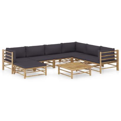 Set mobilier de grădină cu perne gri închis, 8 piese, bambus GartenMobel Dekor