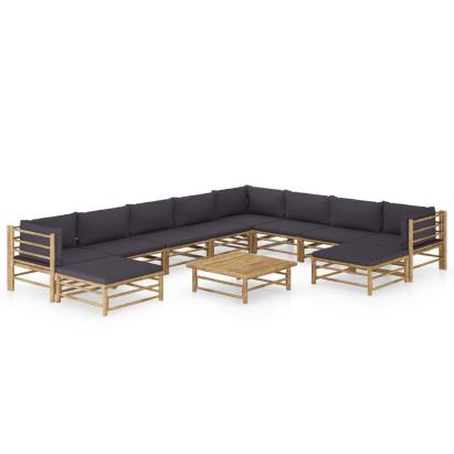 Set mobilier de grădină cu perne gri închis, 11 piese, bambus GartenMobel Dekor