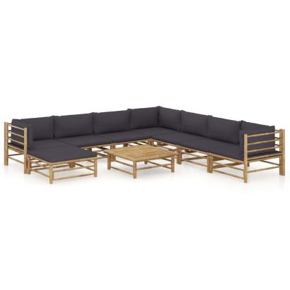 Set mobilier de grădină cu perne gri închis, 9 piese, bambus GartenMobel Dekor