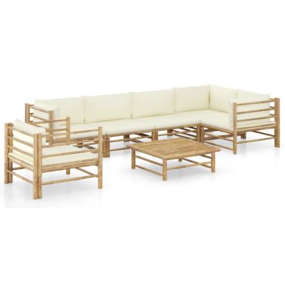 Set mobilier de grădină cu perne alb crem, 7 piese, bambus GartenMobel Dekor