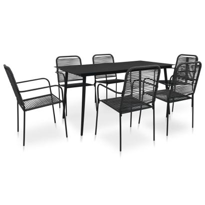 Set mobilier de grădină, 7 piese, negru, frânghie bumbac & oțel GartenMobel Dekor