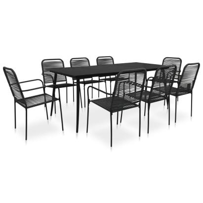 Set mobilier de grădină, 9 piese, negru, sfoară bumbac și oțel GartenMobel Dekor