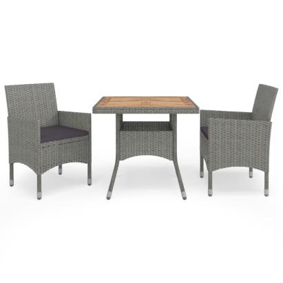 Set mobilier grădină, 3 piese, gri, poliratan și lemn acacia GartenMobel Dekor