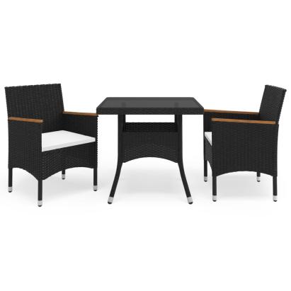 Set mobilier grădină, 3 piese, negru, poliratan și lemn acacia GartenMobel Dekor