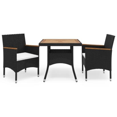 Set mobilier grădină, 3 piese, negru, poliratan și lemn acacia GartenMobel Dekor