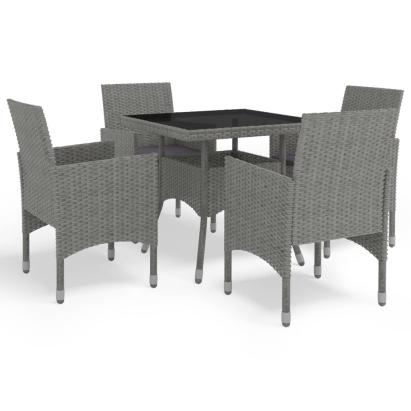Set mobilier de exterior, 5 piese, gri, poliratan și sticlă GartenMobel Dekor