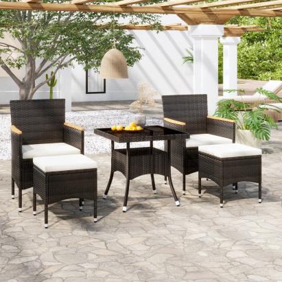 Set mobilier grădină, 5 piese, negru, poliratan/sticlă tratată GartenMobel Dekor
