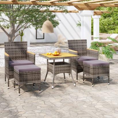 Set mobilier grădină, 5 piese, gri, poliratan și lemn acacia GartenMobel Dekor