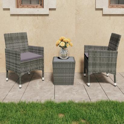 Set mobilier bistro, 3 piese, gri, poliratan/sticlă securizată GartenMobel Dekor