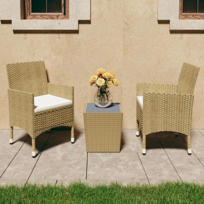 Set mobilier bistro, 3 piese, bej, poliratan/sticlă securizată GartenMobel Dekor
