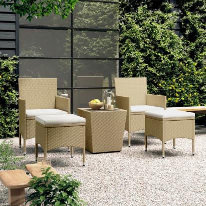Set mobilier bistro, 3 piese, bej, poliratan/sticlă securizată GartenMobel Dekor