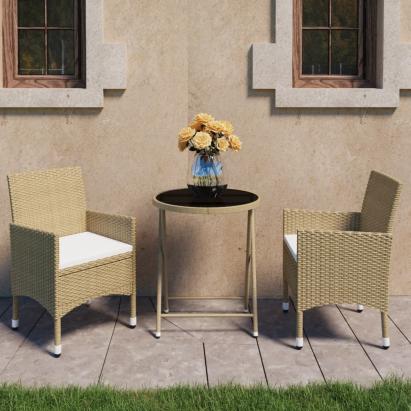 Set mobilier bistro, 3 piese, bej, poliratan/sticlă securizată GartenMobel Dekor