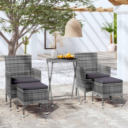 Set mobilier de grădină, 3 piese, gri, poliratan și sticlă GartenMobel Dekor