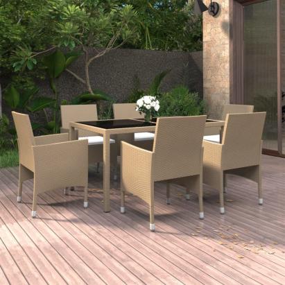 Set mobilier grădină, 7 piese, bej, poliratan/sticlă securizată GartenMobel Dekor