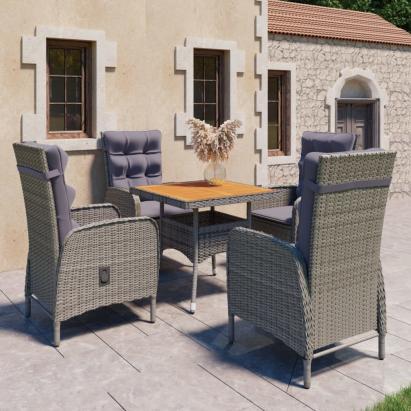 Set mobilier grădină, 5 piese, gri, poliratan, lemn acacia GartenMobel Dekor