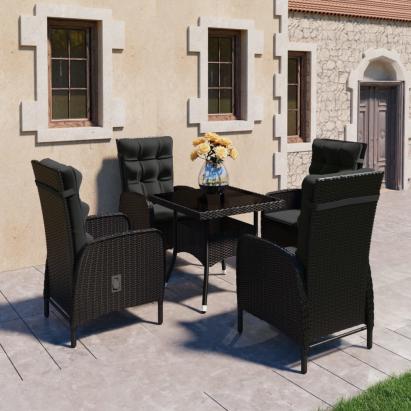 Set mobilier grădină, 5 piese, negru, poliratan și sticlă GartenMobel Dekor