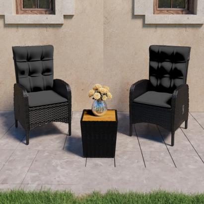 Set mobilier grădină, 3 piese, negru, poliratan și lemn acacia GartenMobel Dekor