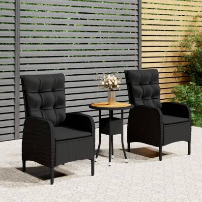 Set bistro de grădină, 3 piese, negru, poliratan GartenMobel Dekor
