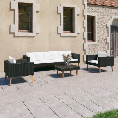 Set mobilier de grădină cu perne, 4 piese, negru, poliratan GartenMobel Dekor