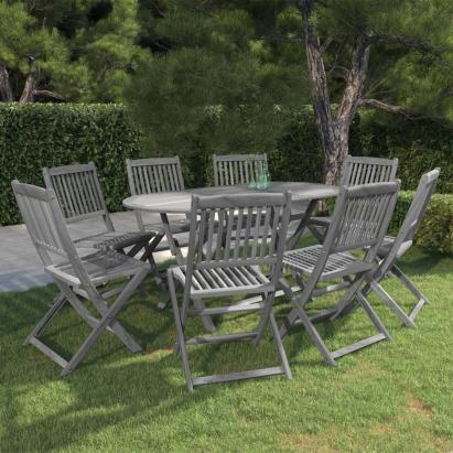 Set mobilier de grădină, 9 piese, gri, lemn masiv de acacia GartenMobel Dekor