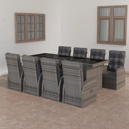 Set mobilier de grădină cu perne, 9 piese, gri, poliratan GartenMobel Dekor