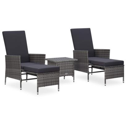 Set mobilier de grădină cu perne, 3 piese, gri, poliratan GartenMobel Dekor