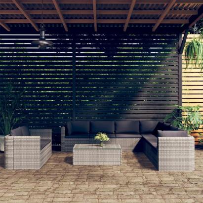 Set mobilier de grădină cu perne, 10 piese, gri, poliratan GartenMobel Dekor