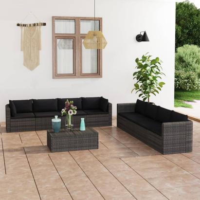 Set mobilier de grădină cu perne, 9 piese, gri, poliratan GartenMobel Dekor
