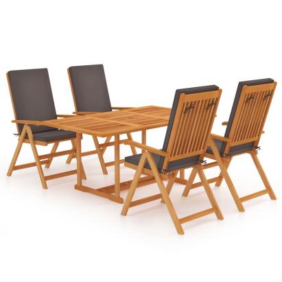Set mobilier de grădină cu perne gri, 5 piese, lemn masiv tec GartenMobel Dekor