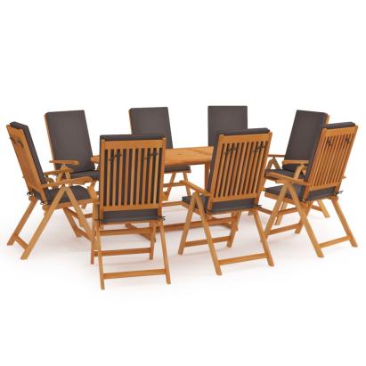 Set mobilier de grădină cu perne gri, 9 piese, lemn masiv tec GartenMobel Dekor