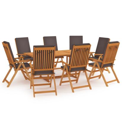 Set mobilier de grădină cu perne, 9 piese, gri, lemn masiv tec GartenMobel Dekor