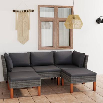 Set mobilier de grădină cu perne, 5 piese, gri, poliratan GartenMobel Dekor