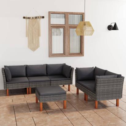 Set mobilier de grădină cu perne, 6 piese, gri, poliratan GartenMobel Dekor