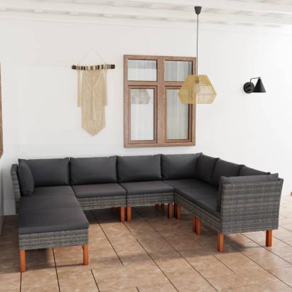 Set mobilier de grădină cu perne, 8 piese, gri, poliratan GartenMobel Dekor