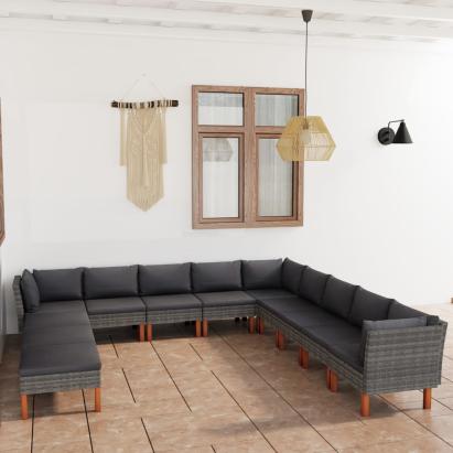 Set mobilier de grădină cu perne, 12 piese, gri, poliratan GartenMobel Dekor