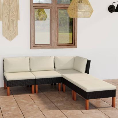 Set mobilier de grădină cu perne, 5 piese, negru, poliratan GartenMobel Dekor