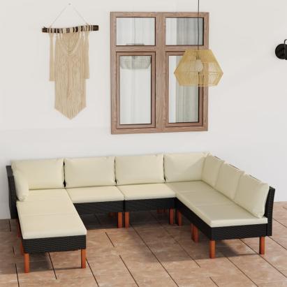 Set mobilier de grădină cu perne, 8 piese, negru, poliratan GartenMobel Dekor