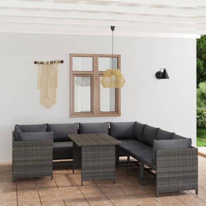 Set mobilier de grădină cu perne, 9 piese, gri, poliratan GartenMobel Dekor