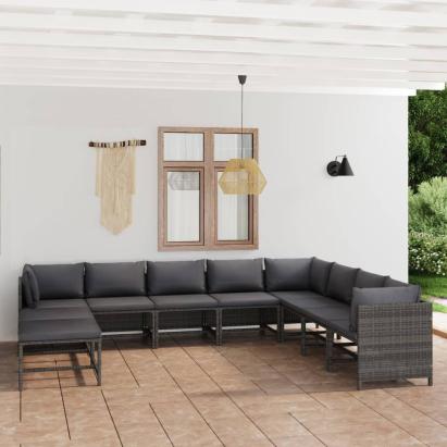 Set mobilier de grădină cu perne, 11 piese, gri, poliratan GartenMobel Dekor