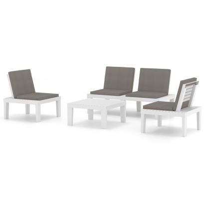 Set mobilier de grădină cu perne, 4 piese, alb, plastic GartenMobel Dekor