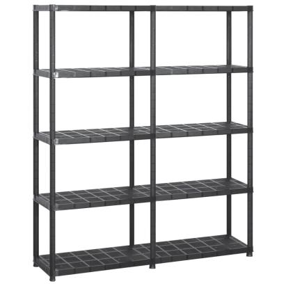 Raft de depozitare cu 5 polițe, negru, 142x38x170 cm, plastic GartenMobel Dekor