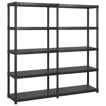 Raft de depozitare cu 5 polițe, negru, 170x40x185 cm, plastic GartenMobel Dekor