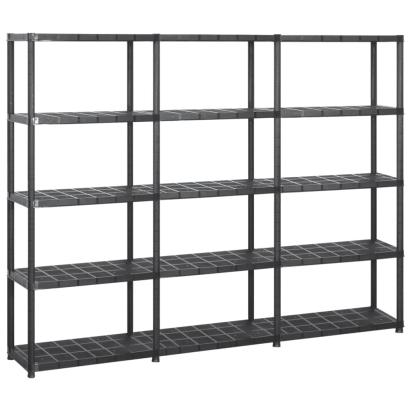 Raft de depozitare cu 5 polițe, negru, 213x38x170 cm, plastic GartenMobel Dekor