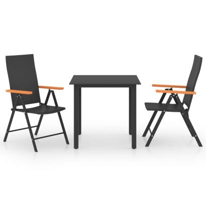 Set de masă pentru grădină, 3 piese, negru și maro GartenMobel Dekor