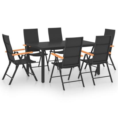 Set de masă pentru grădină, 7 piese, negru și maro GartenMobel Dekor