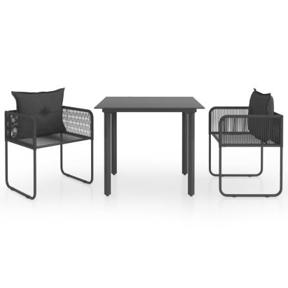 Set mobilier de masă pentru grădină, 3 piese, negru, ratan PVC GartenMobel Dekor