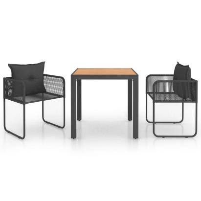 Set mobilier masă de grădină, 3 piese, negru și maro, ratan PVC GartenMobel Dekor