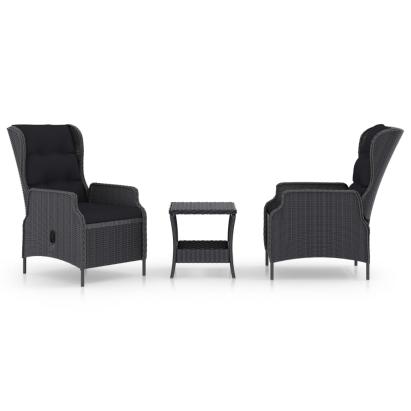 Set mobilier grădină cu perne, 3 piese, gri închis, poliratan GartenMobel Dekor