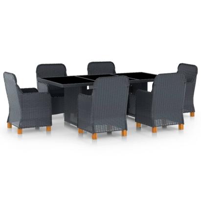 Set mobilier exterior cu perne, 7 piese, gri închis, poliratan GartenMobel Dekor