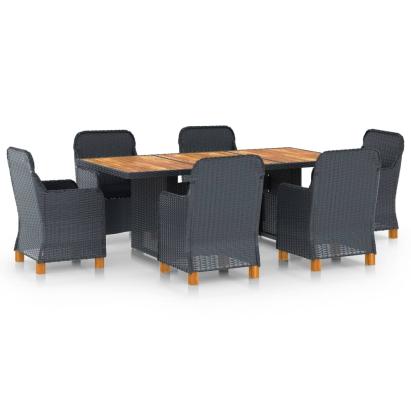 Set mobilier exterior cu perne, 7 piese, gri închis, poliratan GartenMobel Dekor